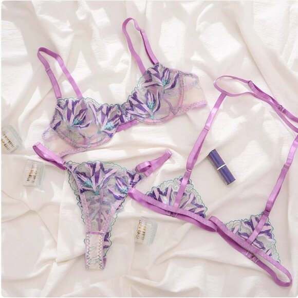 Lilac Floral Lingerie Set - M - Picture 1 of 5